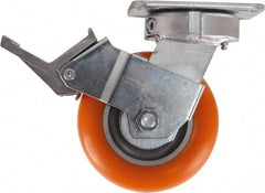 Caster Connection - 5" Diam x 2" Wide x 6-1/2" OAH Top Plate Mount Swivel Caster with Brake - Polyurethane, 750 Lb Capacity, Sealed Precision Ball Bearing, 4 x 4-1/2" Plate - A1 Tooling