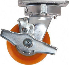 Caster Connection - 4" Diam x 2" Wide x 5-5/8" OAH Top Plate Mount Swivel Caster with Brake - Polyurethane, 700 Lb Capacity, Sealed Precision Ball Bearing, 4 x 4-1/2" Plate - A1 Tooling