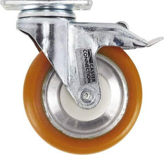 Caster Connection - 5" Diam x 1-1/4" Wide x 6-1/4" OAH Top Plate Mount Swivel Caster with Brake - Polyurethane, 450 Lb Capacity, Sealed Precision Ball Bearing, 2-3/8 x 3-5/8" Plate - A1 Tooling