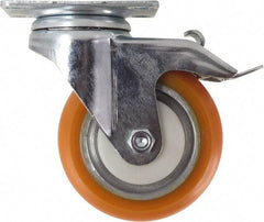 Caster Connection - 4" Diam x 1-1/4" Wide x 5-1/8" OAH Top Plate Mount Swivel Caster with Brake - Polyurethane, 400 Lb Capacity, Sealed Precision Ball Bearing, 2-3/8 x 3-5/8" Plate - A1 Tooling