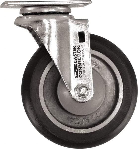 Caster Connection - 5" Diam x 1-1/4" Wide x 6-1/4" OAH Top Plate Mount Swivel Caster - Polyurethane, 450 Lb Capacity, Sealed Precision Ball Bearing, 2-3/8 x 3-5/8" Plate - A1 Tooling