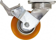 Caster Connection - 5" Diam x 2" Wide x 6-1/2" OAH Top Plate Mount Swivel Caster with Brake - Polyurethane, 750 Lb Capacity, Sealed Precision Ball Bearing, 4 x 4-1/2" Plate - A1 Tooling