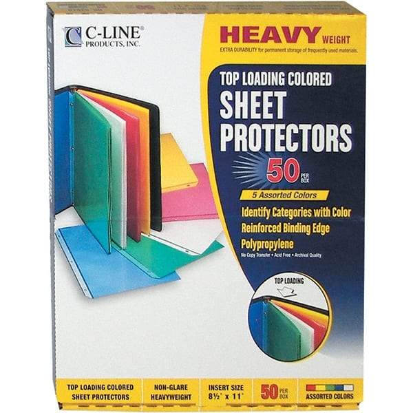 C-LINE - 50 Piece Assorted Colors Sheet Protectors-Ring Binder - 11" High x 8-1/2" Wide - A1 Tooling