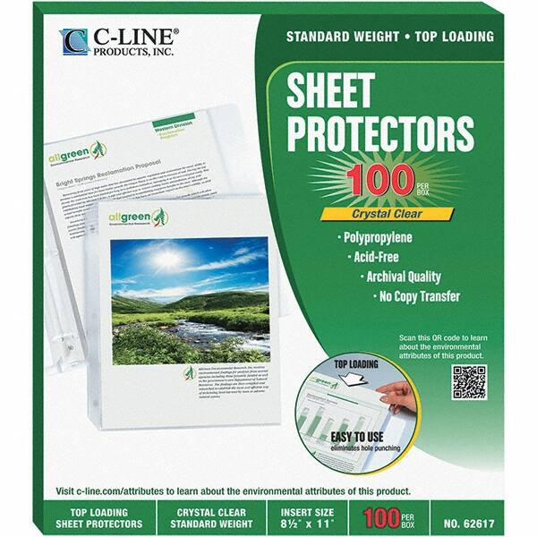 C-LINE - 100 Piece Clear Sheet Protectors-Ring Binder - 11" High x 8-1/2" Wide - A1 Tooling