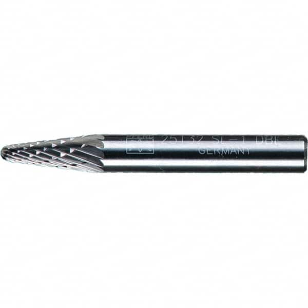 PFERD - 1/4" Cut Diam, 1/4" Shank Diam, 14° Taper Head Double Cut Burr - Tungsten Carbide, 5/8" LOC, 1-15/16" OAL - A1 Tooling