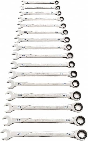 GearWrench - 16 Piece, 8mm to 24mm, Ratcheting Combination Wrench Set - Metric Measurement Standard, Chrome Finish - A1 Tooling