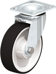 Swivel Top Plate Caster: Polyurethane, 6-5/16″ Wheel Dia, 1-3/4″ Wheel Width, 1,210 lb Capacity, 7-7/8″ OAH Polyurethane, 1,210 Lb Capacity, Ball Bearing, 4 x 4-1/2″ Plate