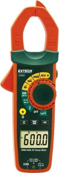 Extech - EX650, CAT III, Digital True RMS Auto Ranging Clamp Meter with 1.18" Clamp On Jaws - 750 VAC, 1000 VDC, 600 AC Amps, Measures Voltage, Capacitance, Continuity, Current, Resistance - A1 Tooling