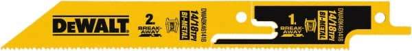 DeWALT - 6" Long x 1" Thick, Bi-Metal Reciprocating Saw Blade - Straight Profile, 14 to 18 TPI, Toothed Edge, Tang Shank - A1 Tooling