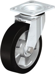 Swivel Top Plate Caster: Rubber, 6-5/16″ Wheel Dia, 2″ Wheel Width, 880 lb Capacity, 7-7/8″ OAH Rubber, 880 Lb Capacity, Ball Bearing, 4 x 4-1/2″ Plate