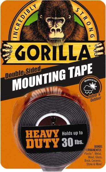 Gorilla Tape - 1" x 60" Acrylic Adhesive Double Sided Tape - 43 mil Thick, Black, Polyethylene Film Liner, Continuous Roll - A1 Tooling