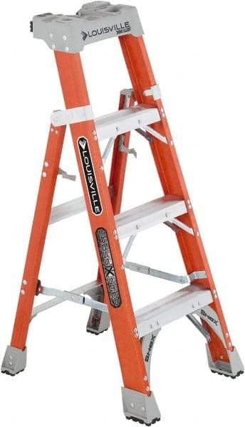 Louisville - 3 Steps, 4' High, Type IA Rating, Fiberglass Step Ladder - 300 Lb Capacity, 20-1/4" Base Width - A1 Tooling