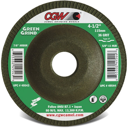 ‎4-1/2 × 1/4 × 5/8-11 36G T27 Green Grinding Wheel