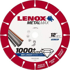 Lenox - 12" 25/30 Grit Diamond Cutoff Wheel - 0.126" Thick, 1" Arbor, 4,300 Max RPM, Use with Stationary Tools - A1 Tooling