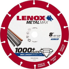 Lenox - 8" 40/50 Grit Diamond Cutoff Wheel - 0.06" Thick, 5/8" Arbor, 7,600 Max RPM, Use with Circular Saws - A1 Tooling