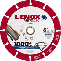 Lenox - 6" 40/50 Grit Diamond Cutoff Wheel - 0.05" Thick, 7/8" Arbor, 10,100 Max RPM, Use with Angle Grinders - A1 Tooling