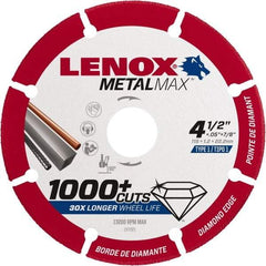 Lenox - 4-1/2" 40/50 Grit Diamond Cutoff Wheel - 0.05" Thick, 7/8" Arbor, 13,200 Max RPM, Use with Angle Grinders - A1 Tooling