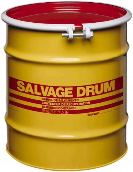 Made in USA - 20 Gallon Yellow with Red Cover Carbon Steel Open Head Drum - 19-1/4" High x 18-1/4" Diam - A1 Tooling