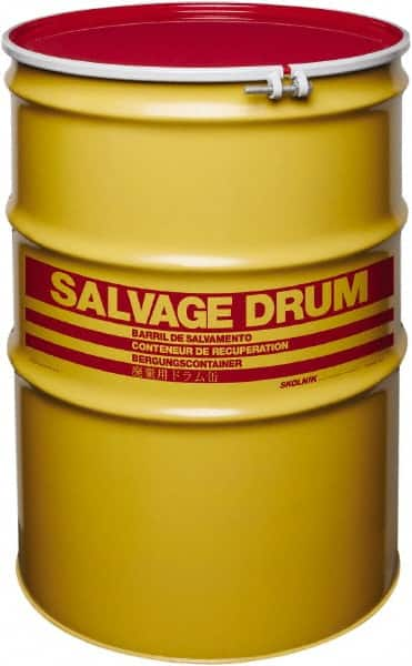 Made in USA - 110 Gallon Yellow with Red Cover Cylindrical Carbon Steel Open Head Drum - 41" High x 30" Diam - A1 Tooling