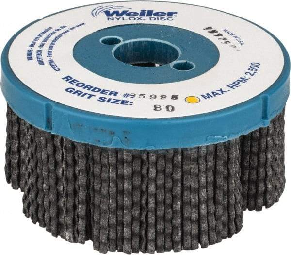 Weiler - 4" 80 Grit Silicon Carbide Disc Brush - Medium Grade, Plain Hole Connector, 1-1/2" Trim Length, 7/8" Arbor Hole - A1 Tooling