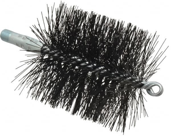 Schaefer Brush - 4-1/2" Brush Length, 4" Diam, Double Stem, Double Spiral Tube Brush - 7-1/2" Long, Tempered Steel Wire, 1/4" NPT Male Connection - A1 Tooling