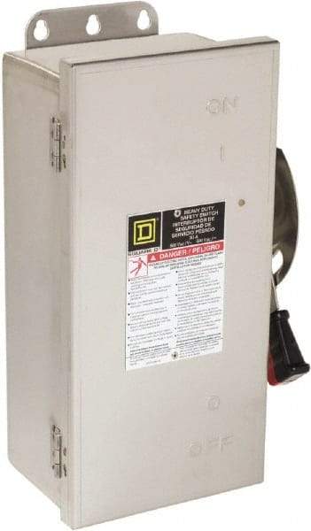 Square D - 30 Amp, 600 VAC/VDC, 3 Pole Nonfused Safety Switch - NEMA 12, 3, 3R, 4 & 4X, 10 hp at 600 VAC, 15 at 600 VDC (Single Phase), 30 hp at 600 VAC, 15 hp at 600 VDC (Triple Phase), 3PST Contact Form - A1 Tooling