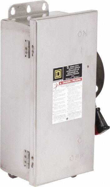 Square D - 30 Amp, 600 VAC/VDC, 3 Pole Fused Safety Switch - NEMA 12, 3, 3R, 4 & 4X, 7.5 hp at 480 VAC, 5 hp at 250 VDC (Single Phase), 20 hp at 600 VAC, 10 hp at 600 VDC (Triple Phase), 3PST Contact Form - A1 Tooling