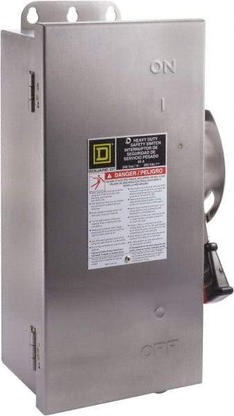 Square D - 60 Amp, 240 VAC, 250 VDC, 2 Pole Fused Safety Switch - NEMA 12, 3, 3R, 4 & 4X, 10 hp at 240 VAC, 10 hp at 250 VDC (Single Phase), 15 hp at 240 VAC, 10 hp at 250 VDC (Triple Phase), DPST Contact Form - A1 Tooling