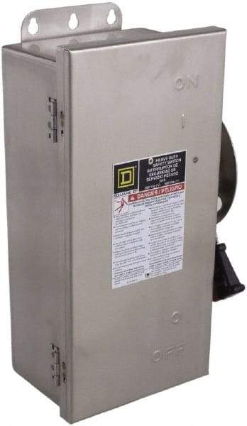 Square D - 100 Amp, 600 VAC/VDC, 3 Pole Fused Safety Switch - NEMA 12, 3, 3R, 4 & 4X, 30 hp at 480 VAC (Single Phase), 75 hp at 600 VAC, 50 hp at 600 VDC (Triple Phase), 3PST Contact Form - A1 Tooling