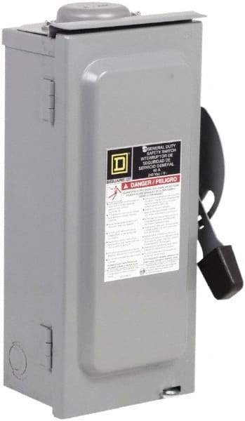 Square D - 60 Amp, 240 V, 2 Pole Fused Safety Switch - NEMA 3R, 10 hp at 240 VAC (Single Phase), 15 hp at 240 VAC (Triple Phase), DPST Contact Form - A1 Tooling