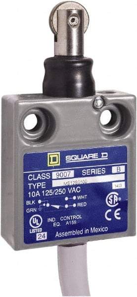 Square D - SPDT, NC/NO, Prewired Terminal, Roller Plunger Actuator, General Purpose Limit Switch - 1, 2, 4, 6, 6P NEMA Rating, IP67 IPR Rating, 80 Ounce Operating Force - A1 Tooling