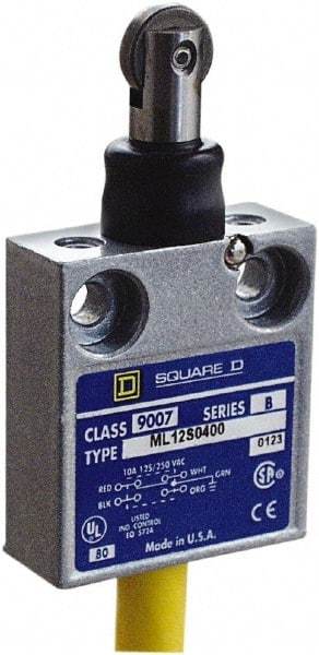 Square D - SPDT, NC/NO, 240 VAC, Prewired Terminal, Roller Plunger Actuator, General Purpose Limit Switch - 1, 2, 4, 6, 6P NEMA Rating, IP67 IPR Rating, 80 Ounce Operating Force - A1 Tooling