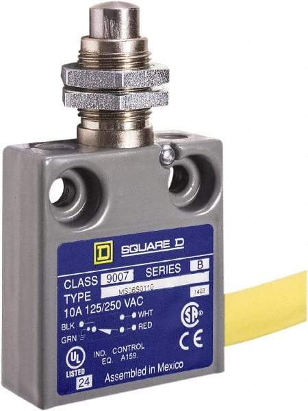 Square D - SPDT, NC/NO, 240 VAC, Prewired Terminal, Plunger Actuator, General Purpose Limit Switch - 1, 2, 4, 6, 6P NEMA Rating, IP67 IPR Rating, Panel Mount, 80 Ounce Operating Force - A1 Tooling