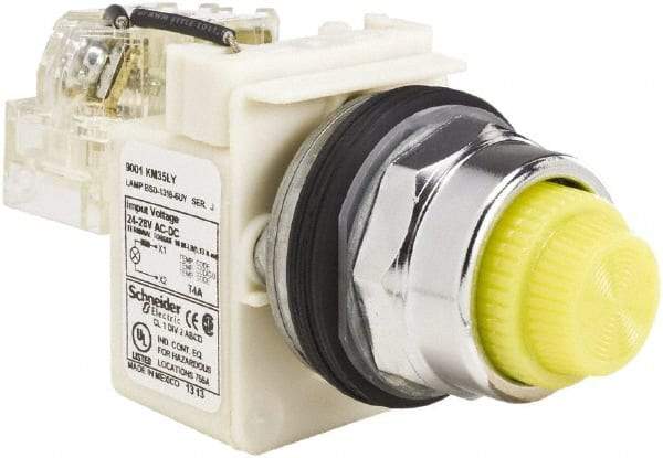 Schneider Electric - 120 VAC Yellow Lens LED Pilot Light - Round Lens, Screw Clamp Connector - A1 Tooling