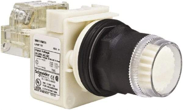 Schneider Electric - 30mm Mount Hole, Extended Straight, Pushbutton Switch with Contact Block - White Pushbutton, Momentary (MO) - A1 Tooling