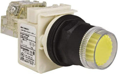 Schneider Electric - 30mm Mount Hole, Extended Straight, Pushbutton Switch with Contact Block - Yellow Pushbutton, Momentary (MO) - A1 Tooling