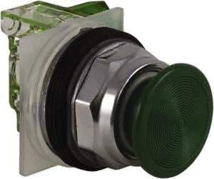 Schneider Electric - 30mm Mount Hole, Extended Straight, Pushbutton Switch with Contact Block - Green Pushbutton, Momentary (MO) - A1 Tooling