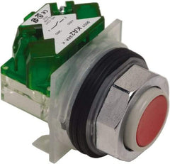 Schneider Electric - 30mm Mount Hole, Extended Straight, Pushbutton Switch with Contact Block - Red Pushbutton, Momentary (MO) - A1 Tooling