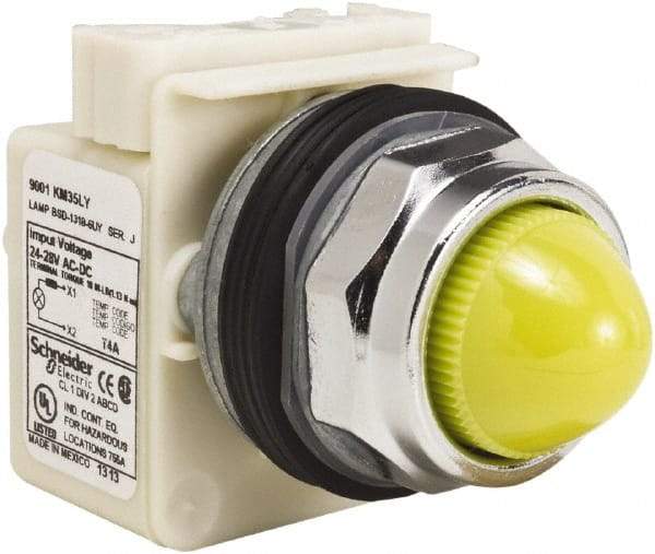 Schneider Electric - 28 V Yellow Lens LED Pilot Light - Round Lens, Screw Clamp Connector - A1 Tooling