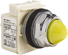 Schneider Electric - 12-14 VAC/VDC Yellow Lens LED Pilot Light - Domed/Round Lens, Screw Clamp Connector, 69.98mm OAL x 54mm Wide, Dust-tight, Oiltight, Shock Resistant, Vibration Resistant, Watertight - A1 Tooling