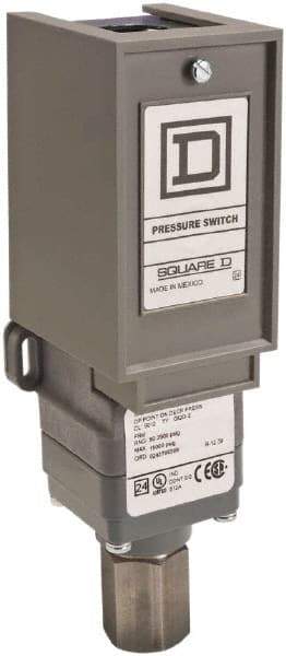 Square D - 1 NEMA Rated, SPDT, 170 to 5,600 psi, Electromechanical Pressure and Level Switch - Adjustable Pressure, 120 VAC at 6 Amp, 125 VDC at 0.22 Amp, 240 VAC at 3 Amp, 250 VDC at 0.27 Amp, 1/4 Inch Connector, Screw Terminal, For Use with 9012G - A1 Tooling