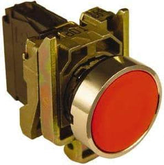 Schneider Electric - 22mm Mount Hole, Extended Straight, Pushbutton Switch with Contact Block - Round, Red Pushbutton, Momentary (MO) - A1 Tooling