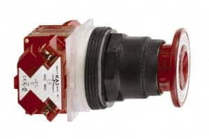 Schneider Electric - 30mm Mount Hole, Extended Straight, Pushbutton Switch with Contact Block - Red Pushbutton, Maintained (MA) - A1 Tooling