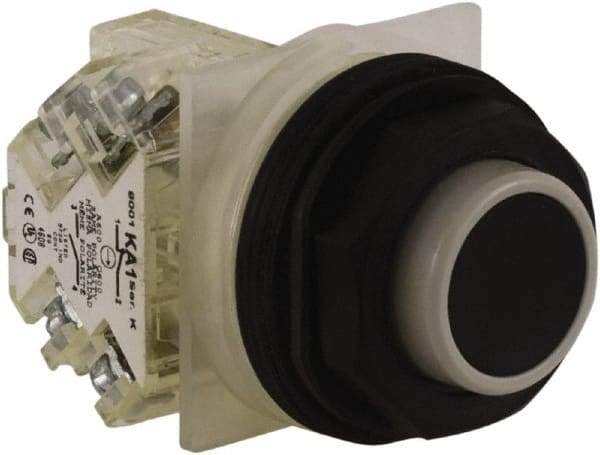 Schneider Electric - 30mm Mount Hole, Extended Straight, Pushbutton Switch with Contact Block - Black Pushbutton, Momentary (MO) - A1 Tooling