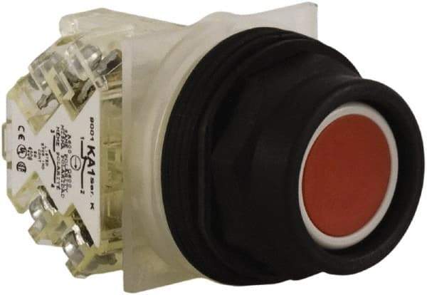 Schneider Electric - 30mm Mount Hole, Extended Straight, Pushbutton Switch with Contact Block - Red Pushbutton, Momentary (MO) - A1 Tooling