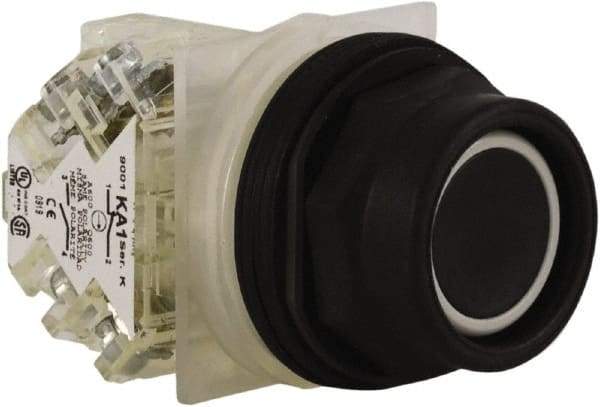 Schneider Electric - 30mm Mount Hole, Extended Straight, Pushbutton Switch with Contact Block - Black Pushbutton, Momentary (MO) - A1 Tooling