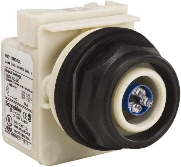 Schneider Electric - 120 V Blue Lens LED Pilot Light - Round Lens, Screw Clamp Connector, 54mm OAL x 42mm Wide, Vibration Resistant - A1 Tooling