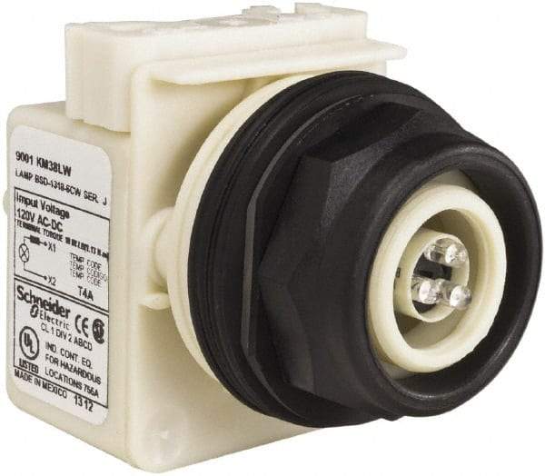 Schneider Electric - 120 V White Lens LED Pilot Light - Round Lens, Screw Clamp Connector, 54mm OAL x 42mm Wide, Vibration Resistant - A1 Tooling