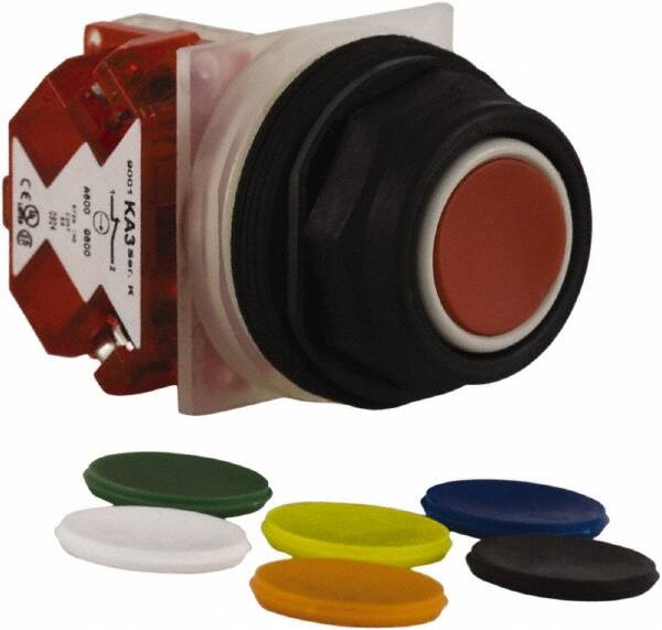 Schneider Electric - 30mm Mount Hole, Extended Straight, Pushbutton Switch with Contact Block - Multicolored Pushbutton, Momentary (MO) - A1 Tooling