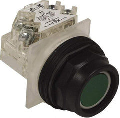 Schneider Electric - 30mm Mount Hole, Extended Straight, Pushbutton Switch with Contact Block - Green Pushbutton, Momentary (MO) - A1 Tooling